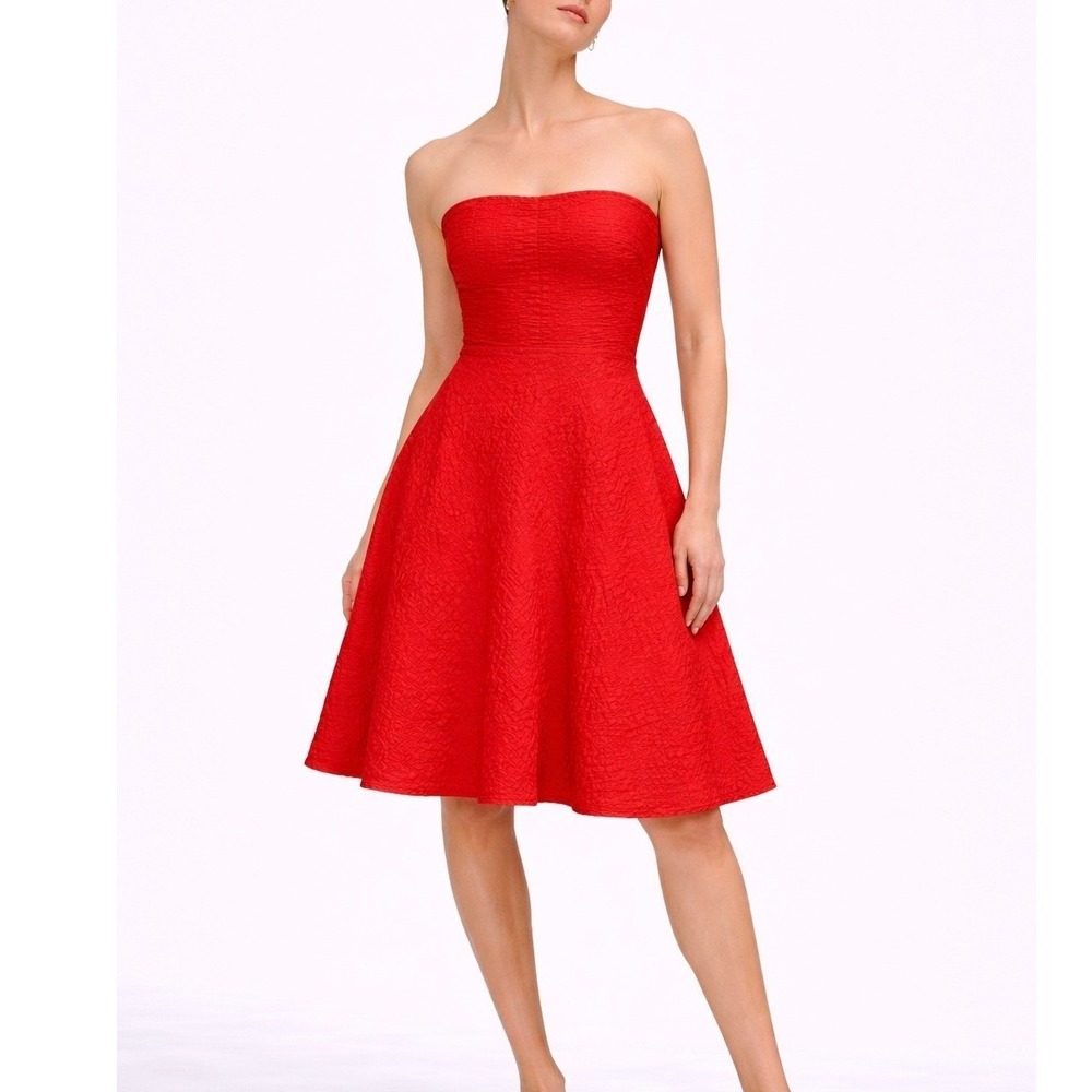 J.Crew Red Strapless Fit and Flare Seersucker Cocktail Dress Knee Length Sz 6